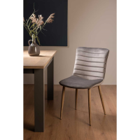 Modern Light Grey Velvet Fabric Kitchen Dining Room Chair on Rustic Oak Legs