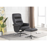 Modern Swivel Recliner and Footstool Set Slate Dark Grey Fabric Upholstered