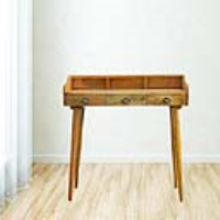 Nordic Style Solid Mango Wood 3 Drawer Office Writing Desk With Gallery Back 90 x 100cm