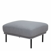 Modern Pale Grey Fabric Upholstery Footstool on Black Metal Legs