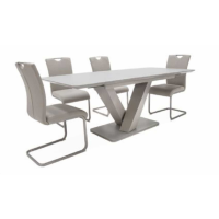 Rectangular Light Grey Matt Glass and Steel 160 to 200cm Extending Dining Table