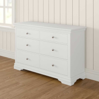 Moonlight White Painted 6 Drawer Bedroom Chest With Brass Metal Knobs 80x125cm