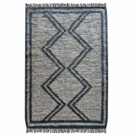 Konevo Hand Woven Pit Loom Beige And Charcoal Pattern 160x230cm Leather Rug