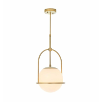 Modern Style Antique Brass Pendant Ceiling Light With Opal Glass Shade 86 x 27.5cm