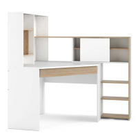 Function Plus Corner Desk with multifunctional unit In White and Oak