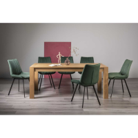 Turin Light Oak Rect. 185 to 245cm Extending Dining Set 8 Green Velvet Fabric Chairs