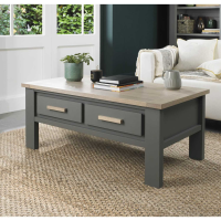 Dark Grey Painted Oak Wooden Rectangular Coffee Table with 2 Drawers