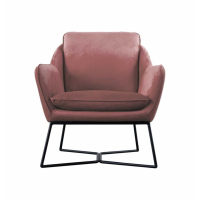 Modern Blush Pink Velvet Fabric Cushioned Seat and Back Chair on Black Metal Base