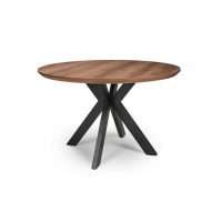 Modern Round Dining Table Walnut Finish Black X Frame Base 120cm Diameter