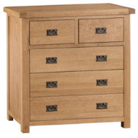 Modern Style Oak Wood And Antique Brass 2 Over 3 Bedroom Chest Of Drawers 101 x 100cm