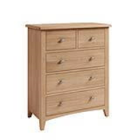 Natural Grain Oak Wood 5 Drawer Bedroom Chest With Brushed Metal Knobs 95 x 80cm