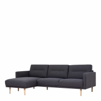 Modern Dark Grey Fabric Left Hand Corner Sofa Chaise on Oak Legs