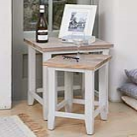 Grey Painted Solid Wood Nest of Two Occasional Side Tables Limed Tops
