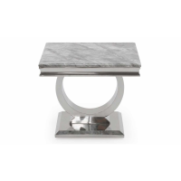 60cm Square Grey Marble Top Lamp End Side Table Polished Stainless Steel Base