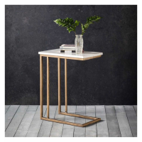 Modern Supper Side Sofa Table with White Marble Top Bronze Metal Base