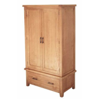 Hampshire Solid Oak And Veneer 2 Door Double Bedroom Wardrobe with Wide Drawer 195x100cm