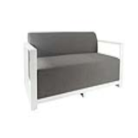 Modular Outdoor 2 Seater Sofa Light Grey Fabric Upholstery White Metal Framed