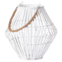 Modern Style Rattan White Painted Finish Large Wicker Convex Lantern 30 x 30cm