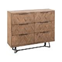 Aged Oak Solid Wood 6 Drawer Large Wide Chest Of Drawers Cabinet Parquet Inlay On Grey Metal Angular Legs 90 x 160cm