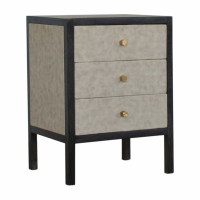 Cream Faux Leather Bedside Cabinet Table Black Trimmed Wooden Frame with 3 Drawers