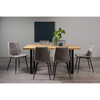 Ramsay Rustic Oak Effect Melamine 6 Seater 160cm Medium Dining Room Table Set On U Legs 6 Mondrian Grey Faux Leather Chairs