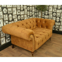 Small Modern Gold Velvet Upholstered Deep Studded Chesterfield Sofa
