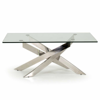 Modern Clear Glass Coffee Table Polished Stainless Steel x Cross Base 120 x 70cm