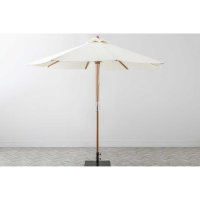 3m Round Umbrella Parasol Cream Fabric Wooden Pole Outdoor Garden