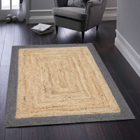 Origins Grey Shade Border Handmade Braid Stitch Jute Rectangular Floor Rug 160x230cm