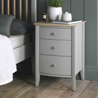Scandi Oak Grey Painted Bedside Cabinet Nightstand 3 Drawers