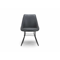 Modern Dining Chair Wax Grey Faux Leather Tub Seat Black Metal Legs