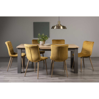 Oakham Scandi Oak 6 to 8 Seater Table And 6 Eriksen Mustard Velvet Fabric Chairs Dining Set
