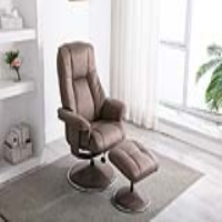 Modern Brown Fabric Swivel Recliner Armchair Footstool set Chrome Trim Base