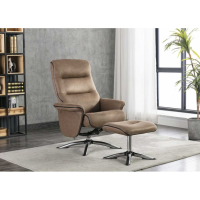 Modern Caramel Light Brown Fabric Upholstered Swivel Recliner Armchair and Stool Set