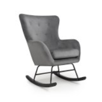 Alpine Grey Brushed Velvet Upholstered Rocking Chair With Rubberwood Legs 99 x 71cm