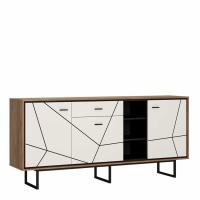 Modern Wide Walnut and White 3 Door 1 Drawer Sideboard With Metal Handles 90.3x197.3cm