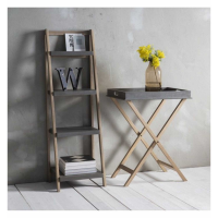 Traditional Retro Concrete And Wooden Narrow 4 Open Shelf Unit 136 x 43cm