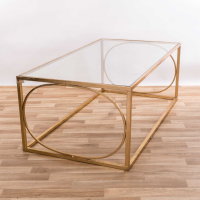 Gold Gilt Leaf Parisienne Rectangular Metal Coffee Table Glass Top 120x65cm