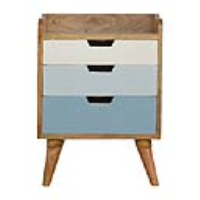 Nordic Style Wooden Bedroom Bedside Unit with 3 Blue Painted Sliding Drawers 63x45cm