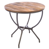 Round Bistro Dining Table 80cm Diameter Rustic Wood Top Metal Base