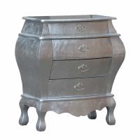 French Style Shabby Chic High Gloss Silver Bombe Chest Of 4 Drawers