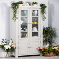 Modern Grey Painted Glazed Large 4 Door Kitchen Display Cabinet Unit 180cm Tall x 85cm Wide