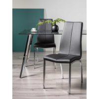 Benton Modern Black Faux Leather Kitchen Dining Chair with Shiny Nickel Legs 95x46cm