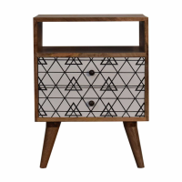 Nordic Style Mango Wood 2 Drawer Triangular Printed Bedside With Open Slot 60 x 45cm