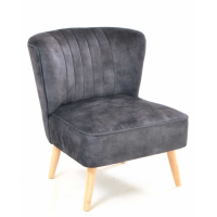 Modern Grey Velvet Fabric Ribbed Cocktail Occasional Chair Light Wood Legs