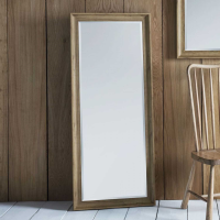 Large Rectangular Leaner Wall Mirror Oak Wood Frame Bevelled Glass