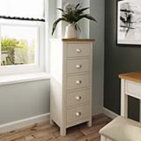 Dove Grey And Oak Wood Top 5 Drawer Narrow Bedroom Chest With Cup Handles 115x50cm