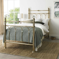 Modern Krystal Champagne Brass Metal Bedstead 3ft Single 90cm With Crystal Detailing