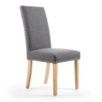Modern Steel Grey Linen Fabric Upholstered Dining Chair with Natural Rubberwood Legs 100x46cm