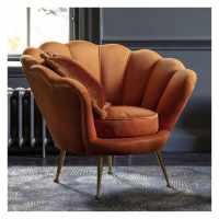 Scallop Rusty Orange Velvet Upholstery Armchair on Antique Gold Legs 78x93x80cm